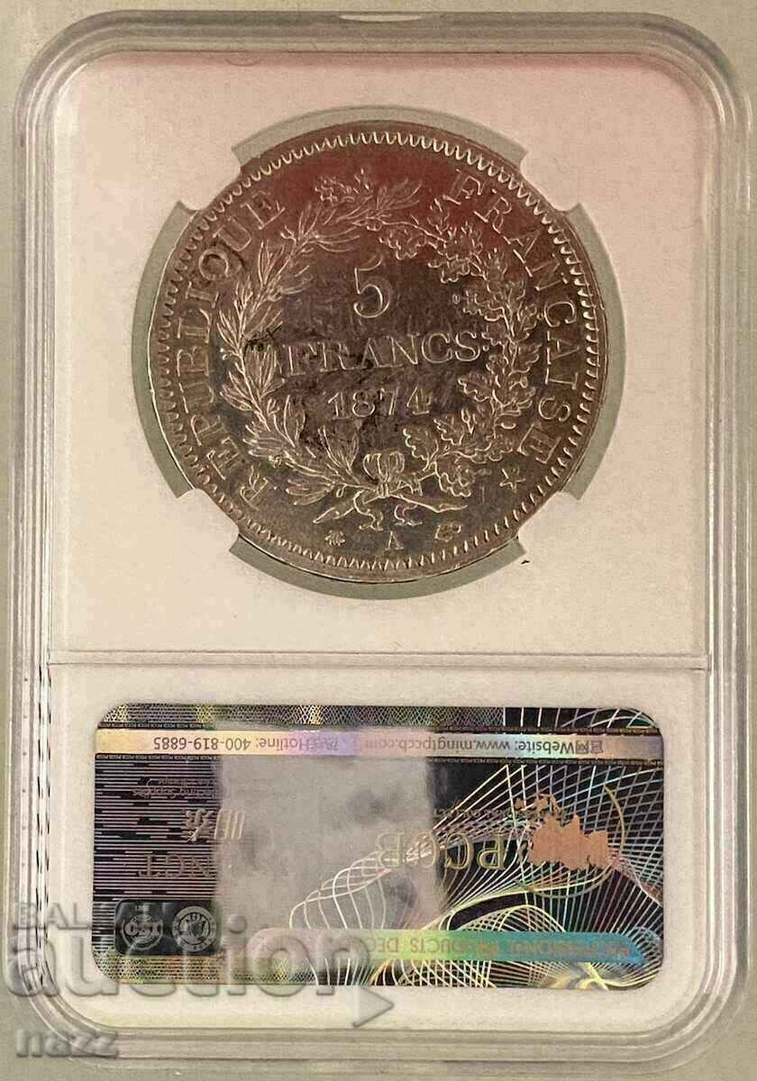 Γαλλία 5 Φράγκα 1874 Α / Ασήμι με τιμή 100.00 BGN | € 51.13 Γαλλία 5 Φράγκα 1874 Α / Ασήμι με τιμή 100.00 BGN | € 51.13