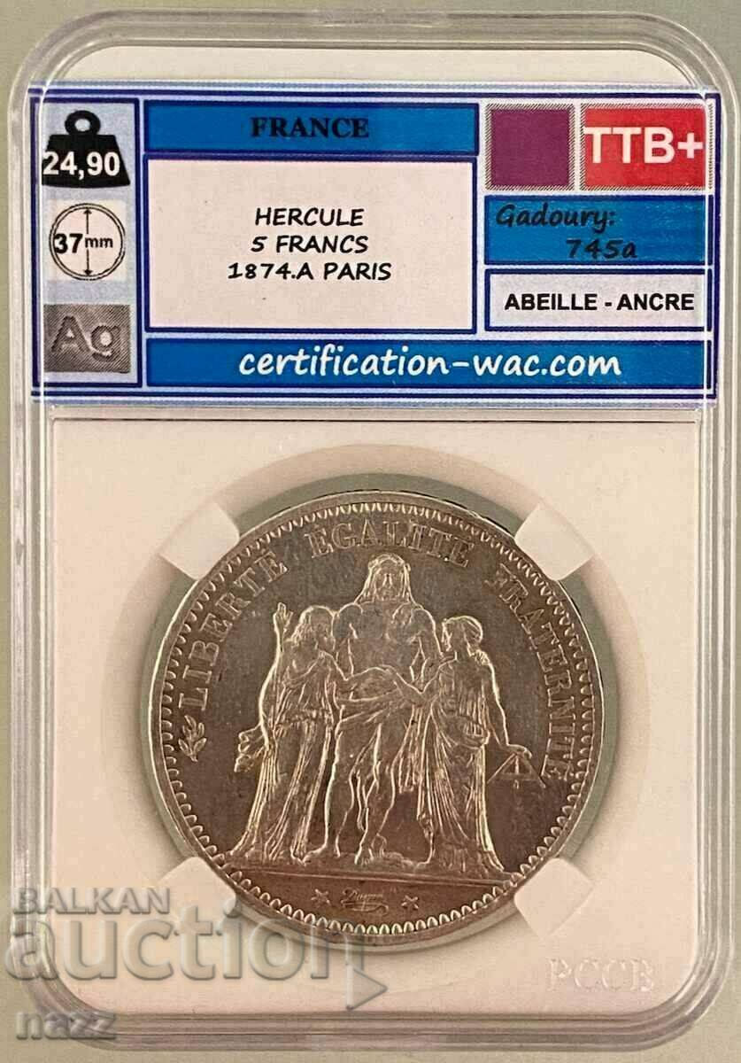 Franta 5 Franci 1874 A / Argint