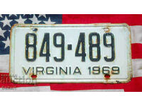 Placă de înmatriculare SUA VIRGINIA 1969
