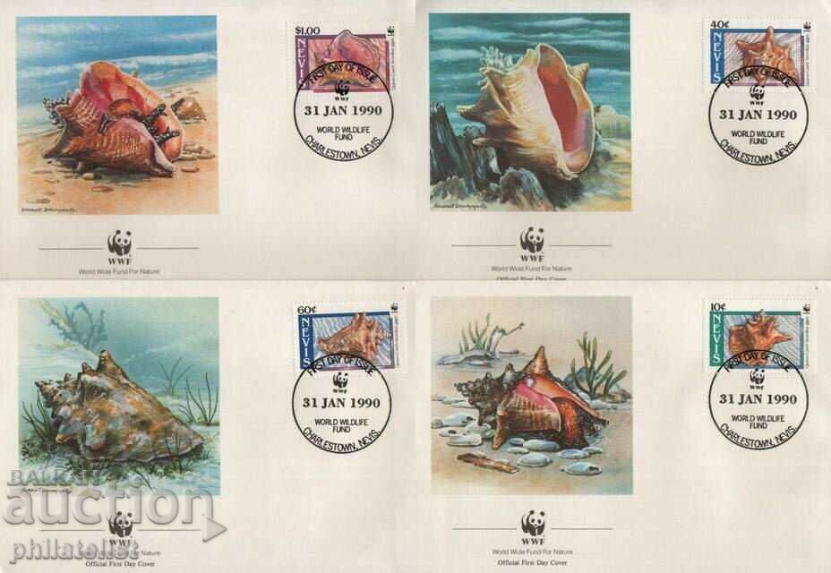 Nevis 1990 - 4 pieces FDC Complete series - WWF