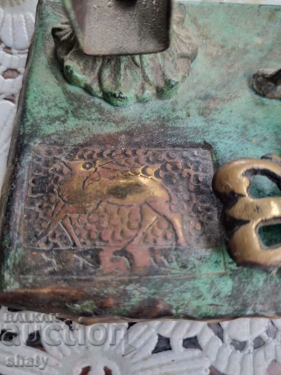 Old bronze desk inkstand - 6