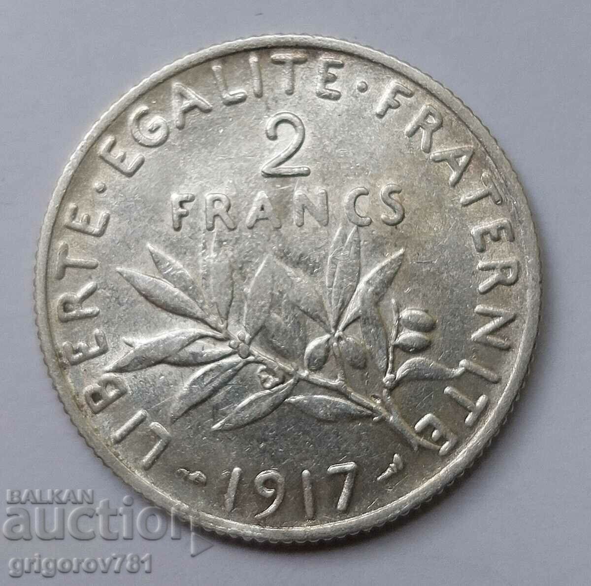 2 франка сребро Франция 1917 - сребърна монета #46