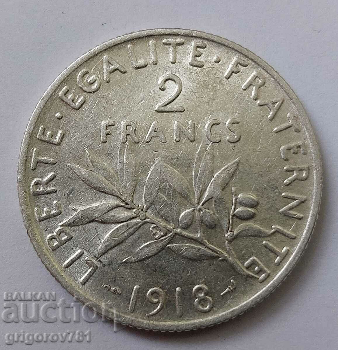 2 Φράγκα Ασήμι Γαλλία 1918 - Ασημένιο νόμισμα #54