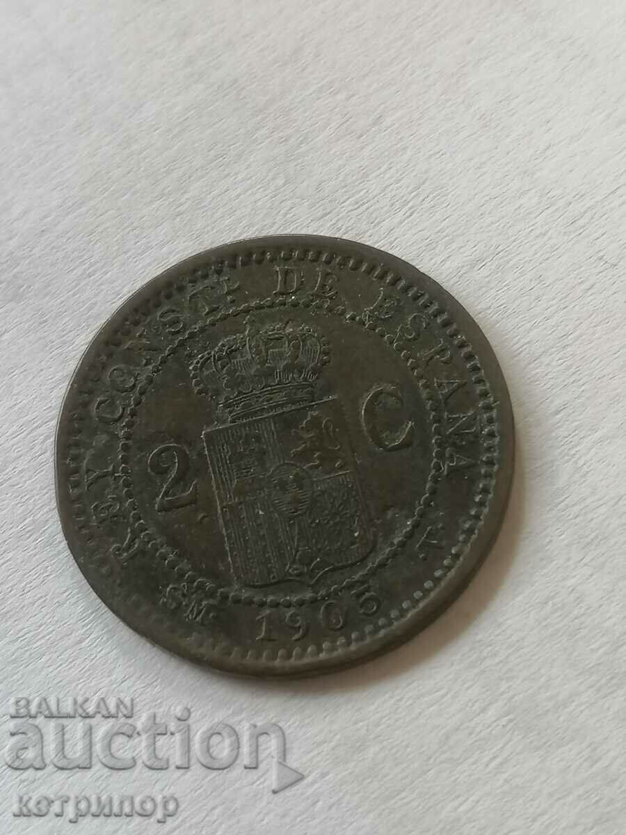 2 centimos 1905 Spania