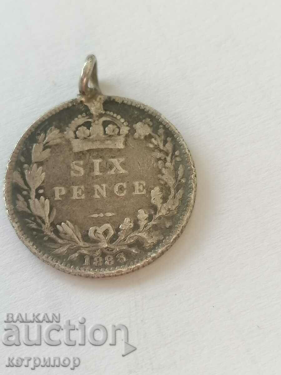 6 pence 1883 Marea Britanie Argint