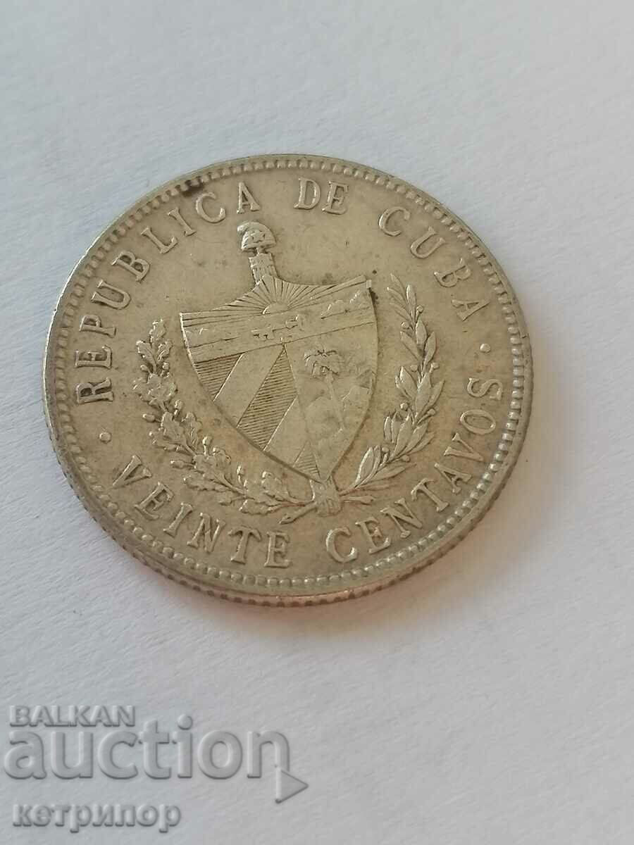 20 centavos Κούβα 1949 ασήμι