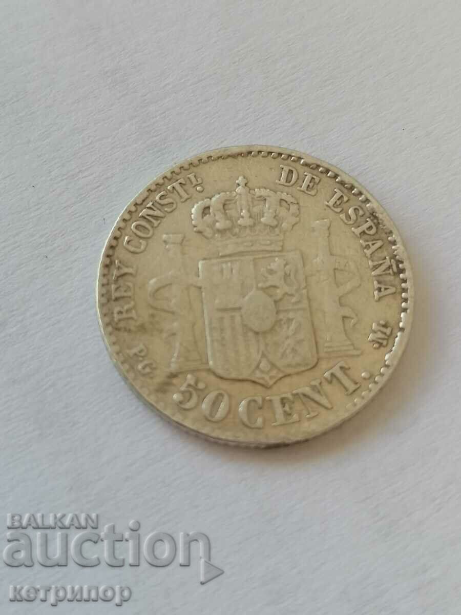 50 de centimos 1892 Argint Spania