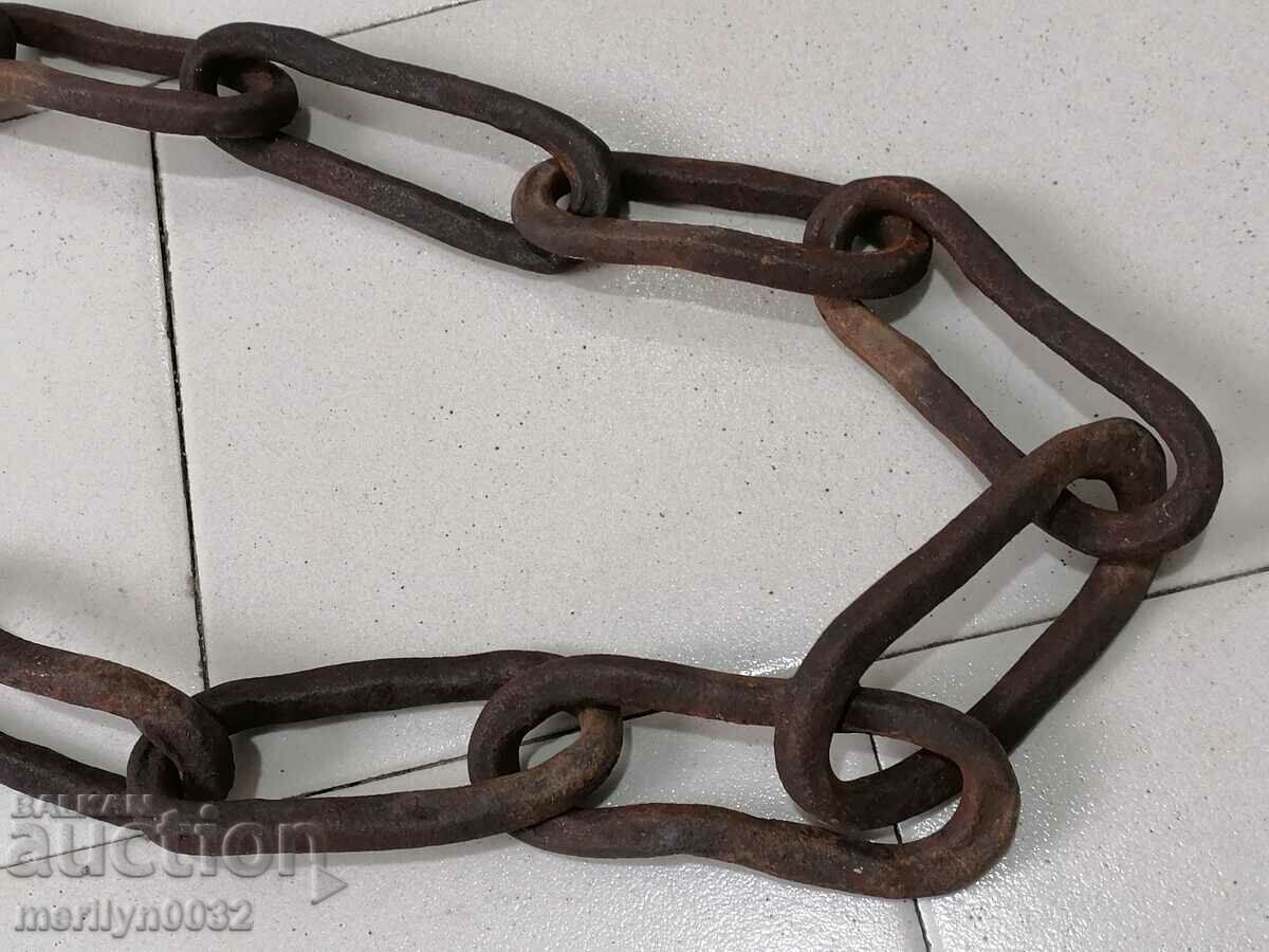 Auction Old forged chain with hook, chain link chain Auction Old forged chain with hook, chain link chain
