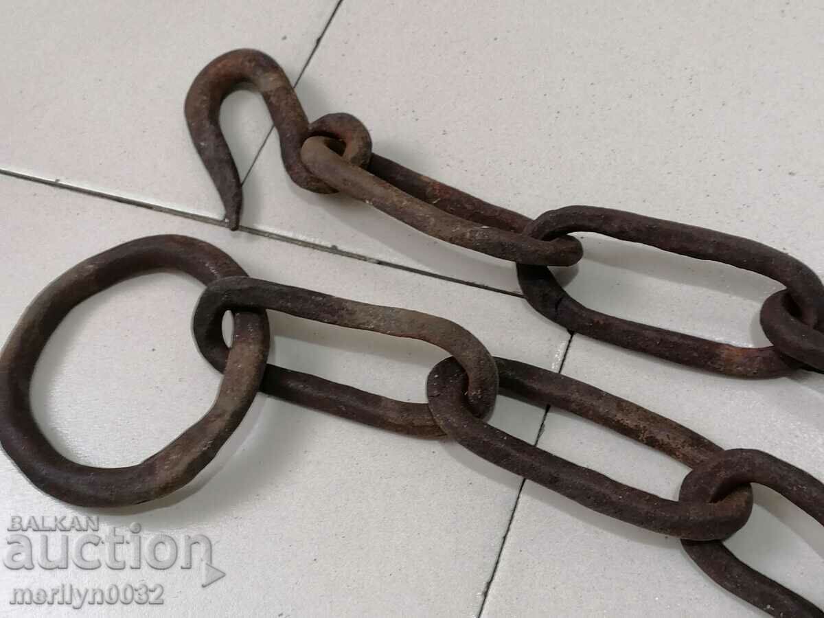 Old forged chain with hook, chain link chain - 7 Old forged chain with hook, chain link chain - 7