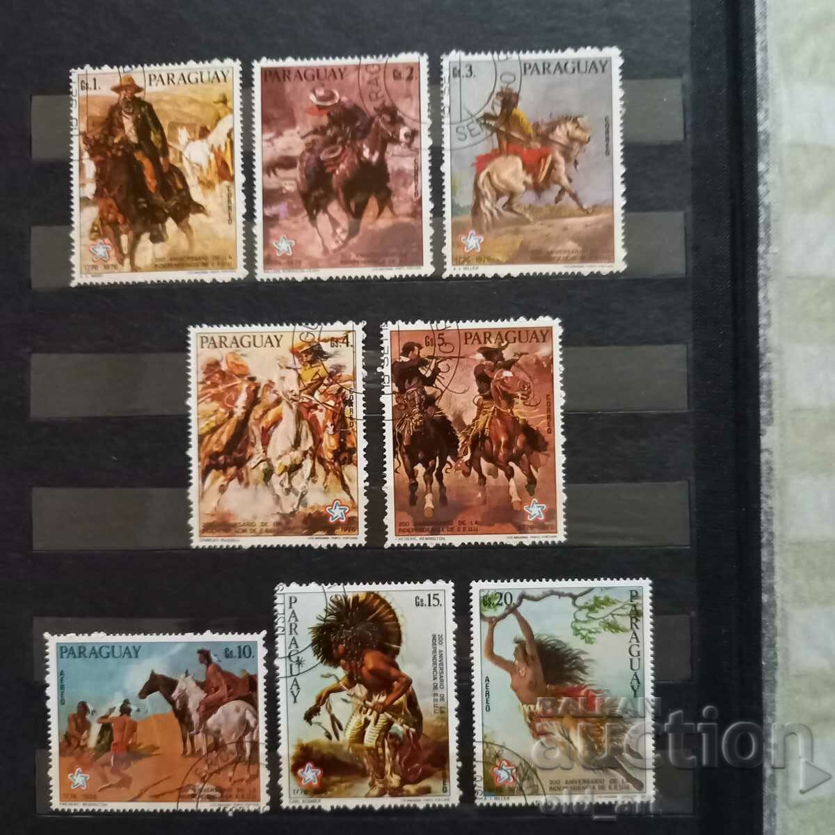 Timbre poștale - Paraguay, 1976, Tablouri cu cai