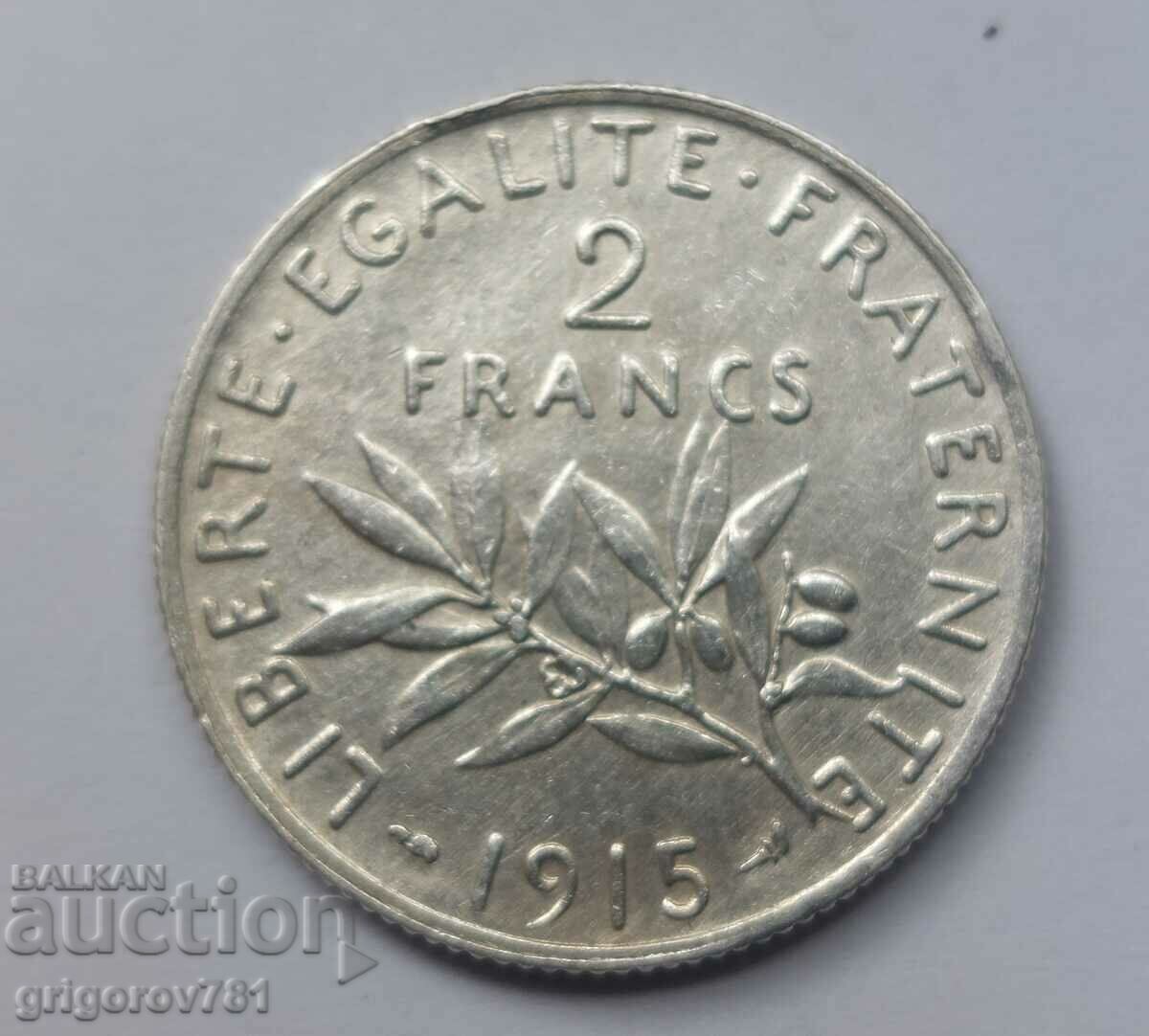 2 Φράγκα Ασήμι Γαλλία 1915 - Ασημένιο νόμισμα #62
