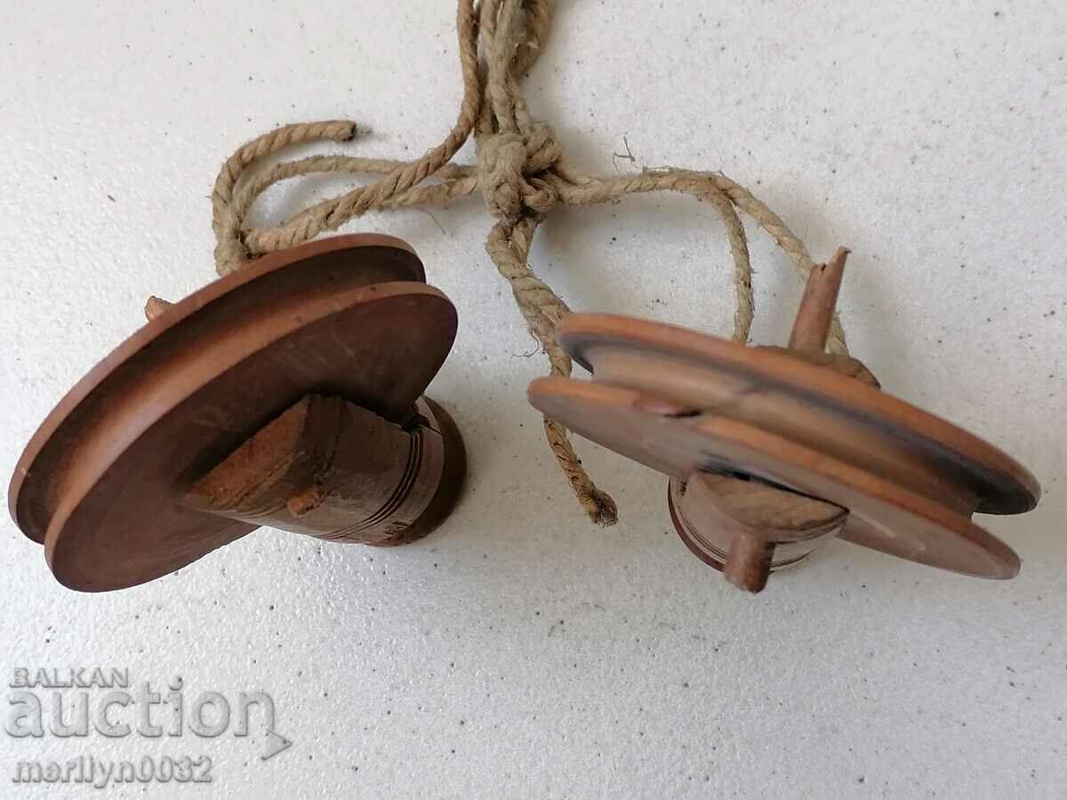 Old wood pulleys, polispast for loom, wooden, primitive - 5 Old wood pulleys, polispast for loom, wooden, primitive - 5