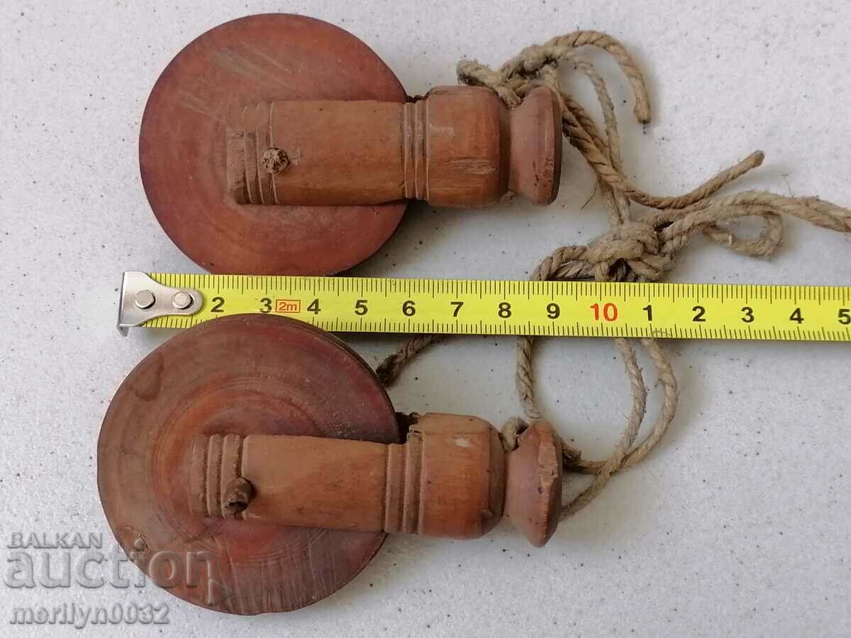 Old wood pulleys, polispast for loom, wooden, primitive - 6 Old wood pulleys, polispast for loom, wooden, primitive - 6