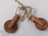 Old wood pulleys, polispast for loom, wooden, primitive