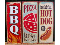 Metal Signs 3 x BBQ PIZZA HOT DOG