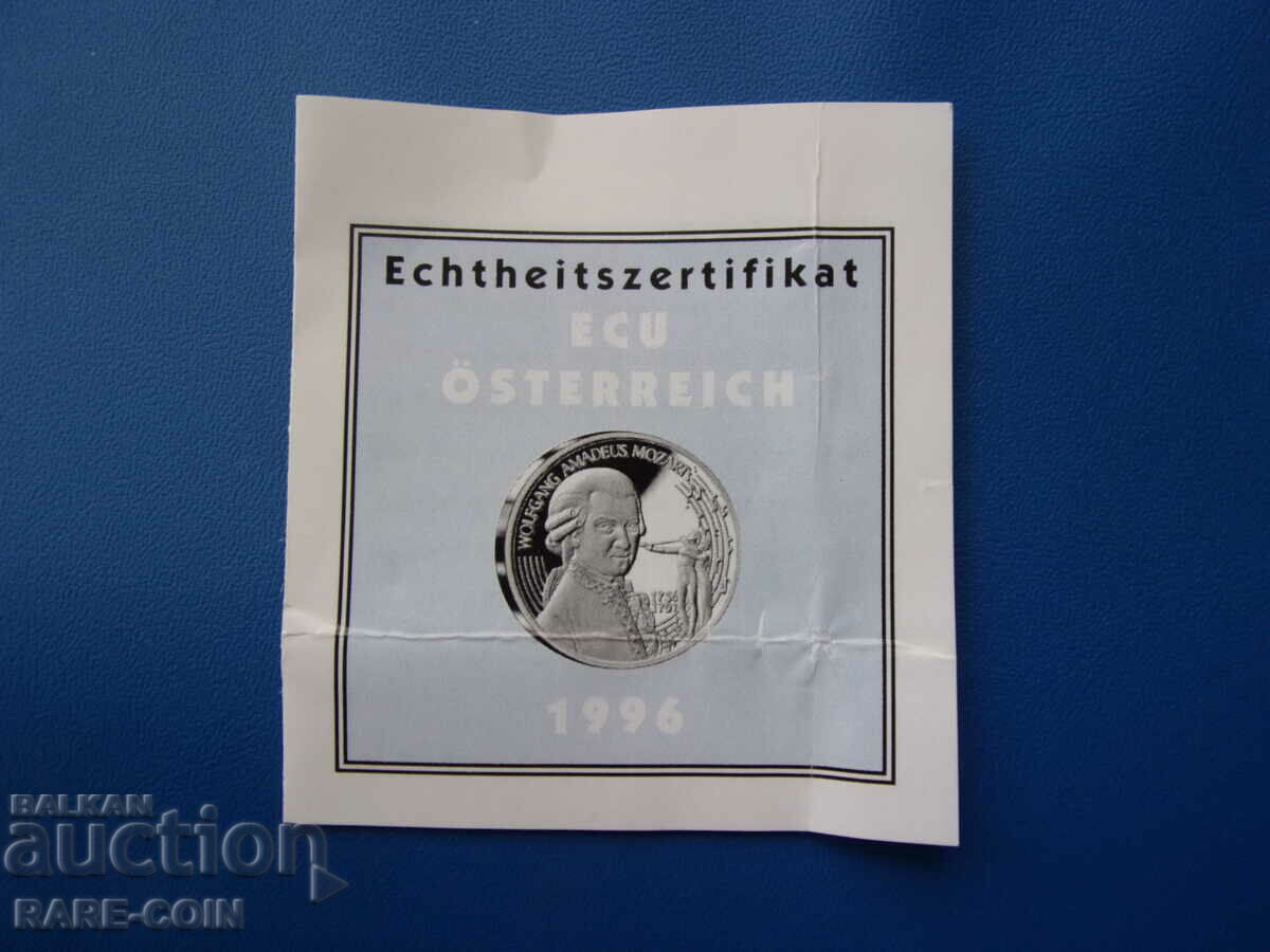 Licitație RS(49) Austria 25 ECU 1996 cu certificat PROOF UNC Rar
