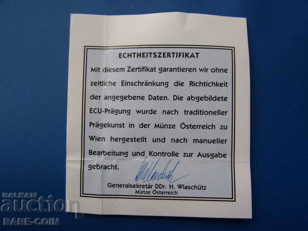Livrarea RS(49) Austria 25 ECU 1996 cu certificat PROOF UNC Rar