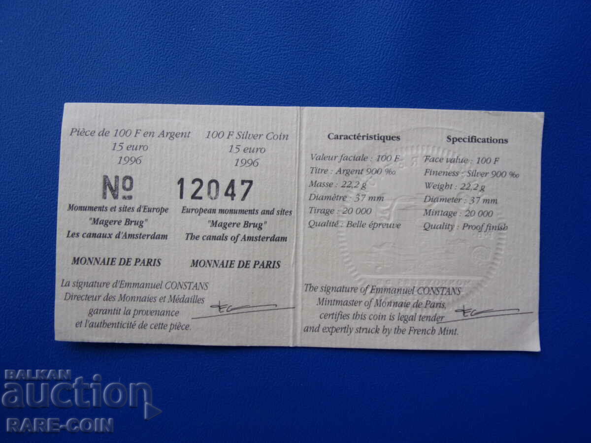 Livrarea RS(49) Franta 100 Franci 1996 serif PROOF UNC Rar