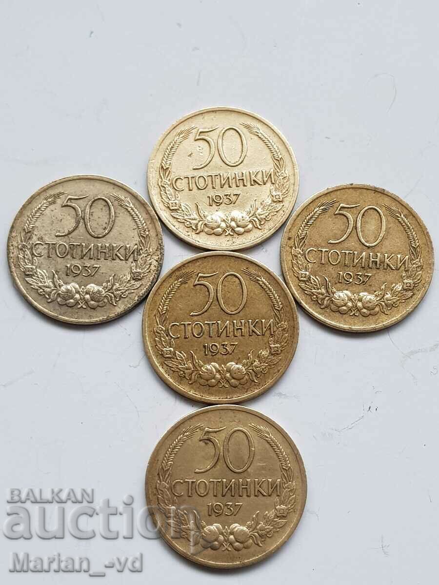 Lot of coins Bulgaria 50 cents 1937
