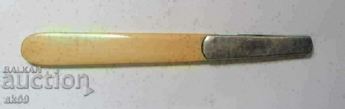 Стар нож за писма слонова кост и сребро 0,800