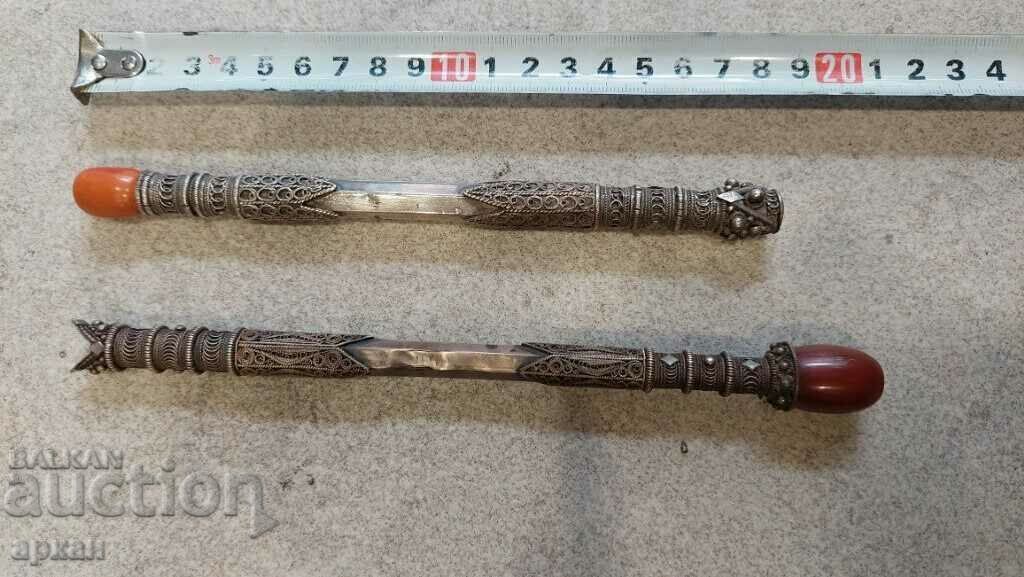 Silver cigarettes with amber - Ottoman Empire XIX century - 2 pcs - 5 Silver cigarettes with amber - Ottoman Empire XIX century - 2 pcs - 5