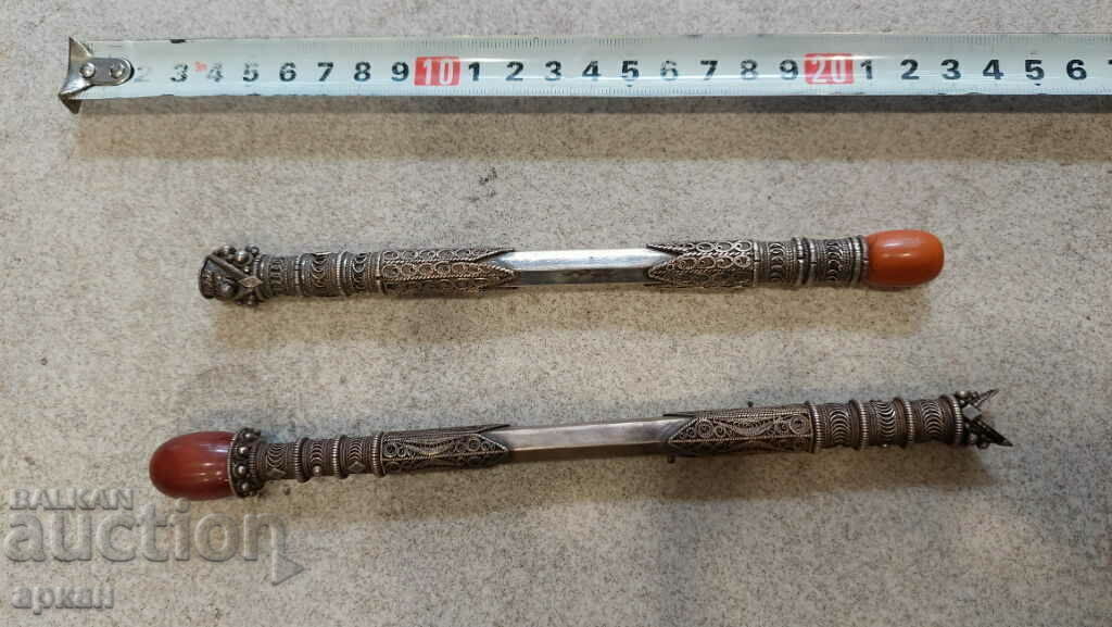 Silver cigarettes with amber - Ottoman Empire XIX century - 2 pcs Silver cigarettes with amber - Ottoman Empire XIX century - 2 pcs