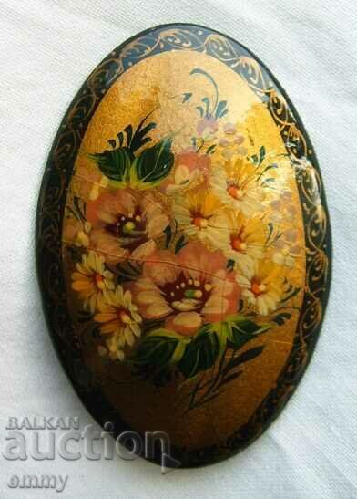 Brooch Russian hand painted, USSR 1993, notes