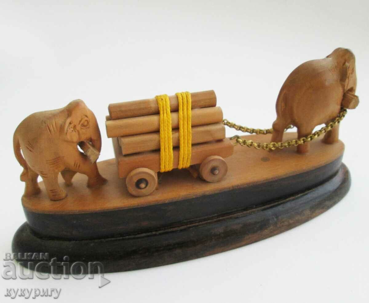 Old wooden figure statuette composition elephant and baby elephant - 5 Old wooden figure statuette composition elephant and baby elephant - 5