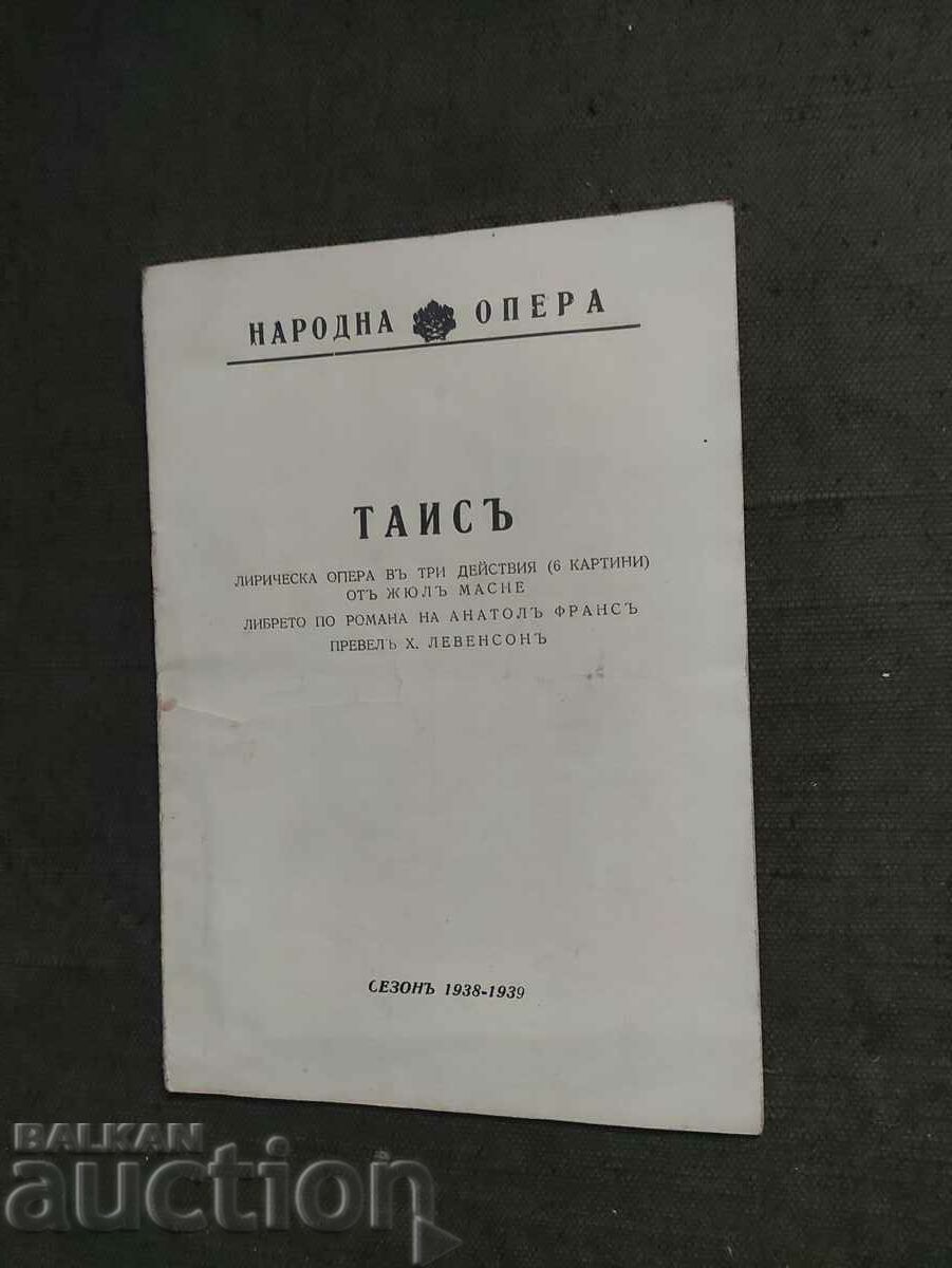 Program National Opera "Tais" 1938-39