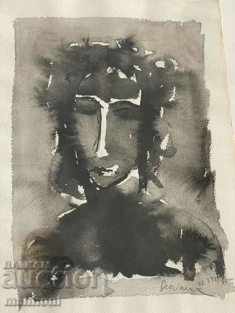 1579 Pierre Desvaux face watercolor signed 1972 P. 32/26 cm with price 400.00 BGN | € 204.52 1579 Pierre Desvaux face watercolor signed 1972 P. 32/26 cm with price 400.00 BGN | € 204.52