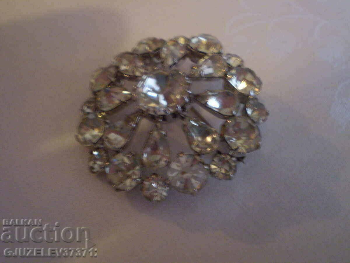Retro round brooch with white Czech crystal - 5 Retro round brooch with white Czech crystal - 5