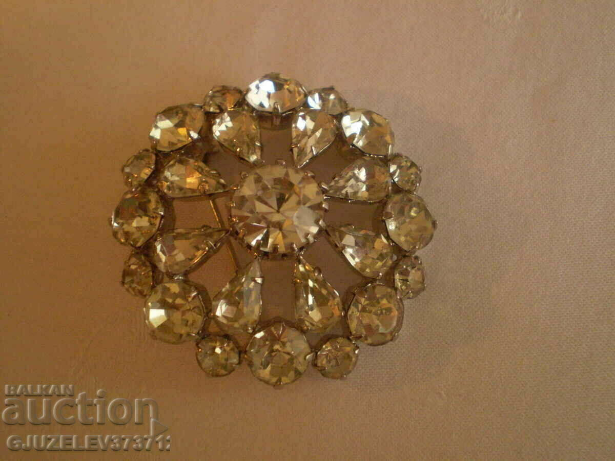 Retro round brooch with white Czech crystal - 6 Retro round brooch with white Czech crystal - 6