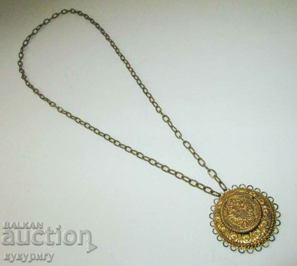 Стар гердан позлатен накит с дълъг синджир за носия пендар