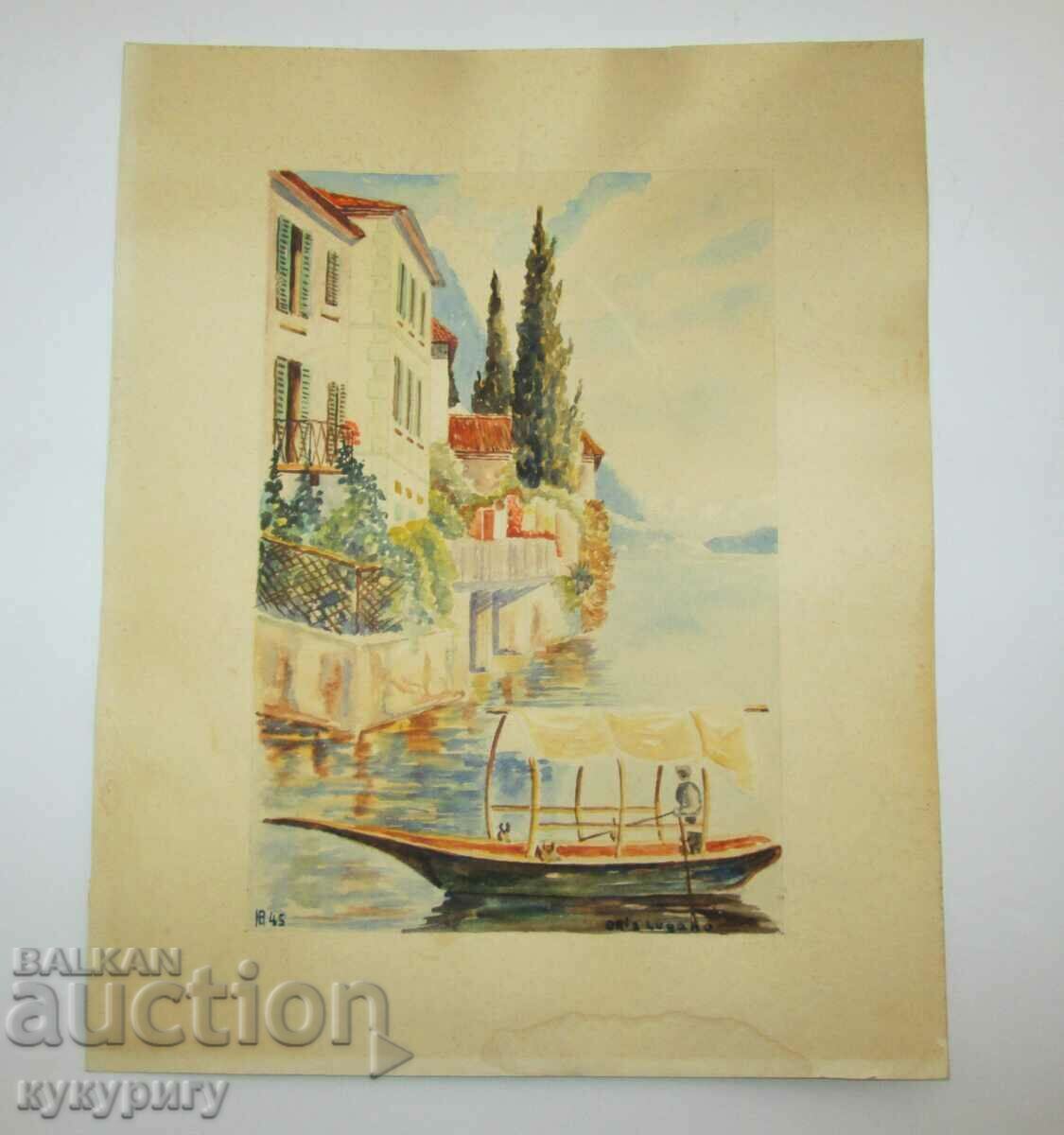 Old painting watercolor drawing landscape signed and dated