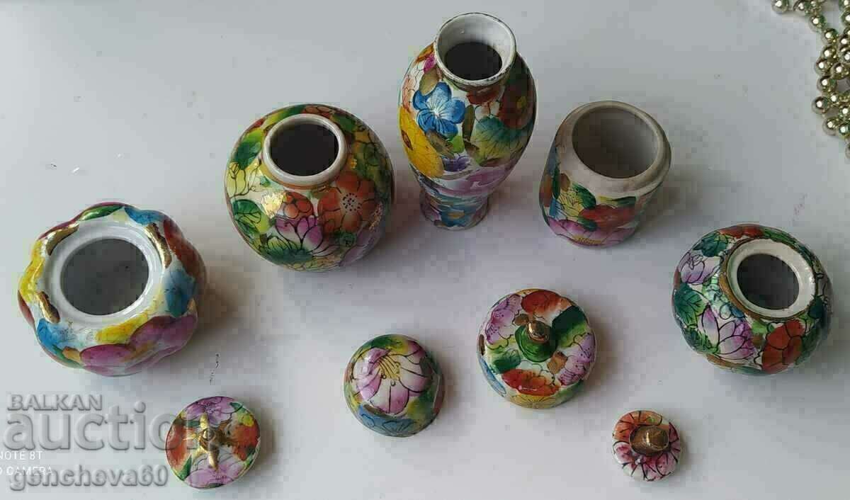 Vintage painted, colorful porcelain jars and vase - 5
