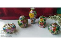 Colored porcelain miniatures, jars and vases