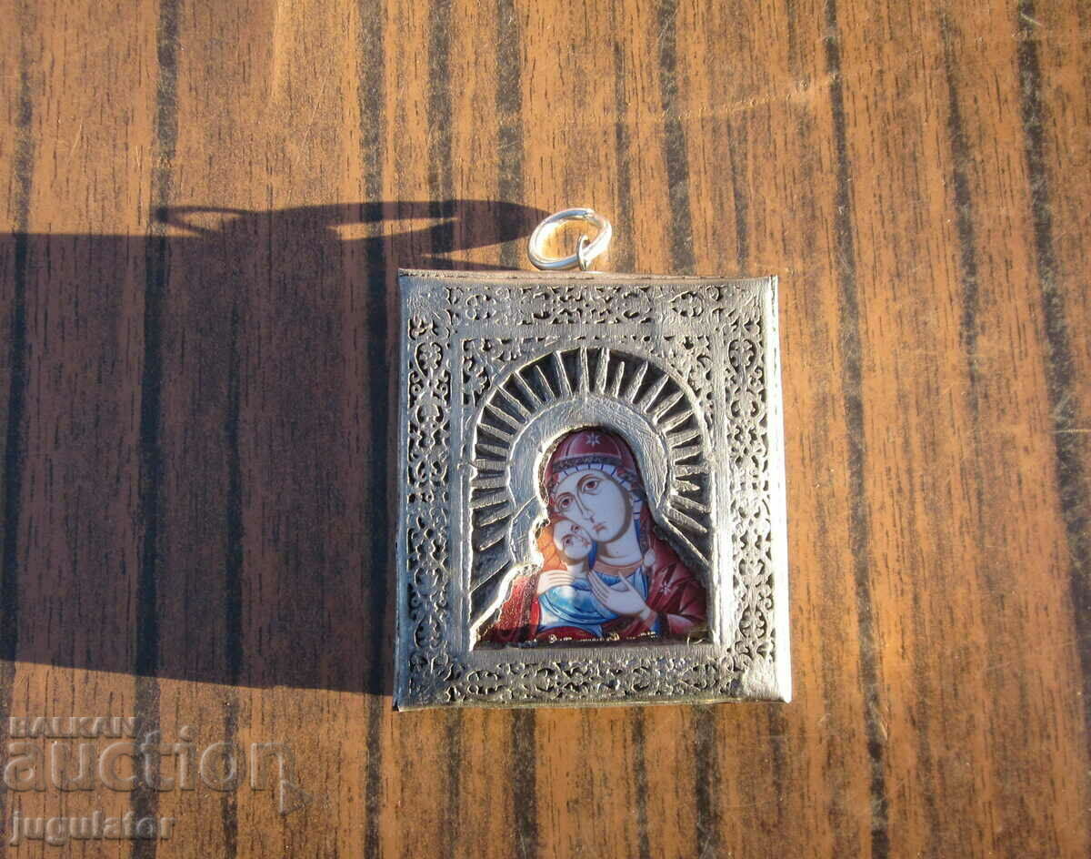Богородица Дева Мария старинна домашна малка икона с обков