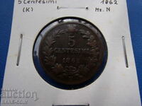 RS(50) Italy 5 Cent 1862 Rare