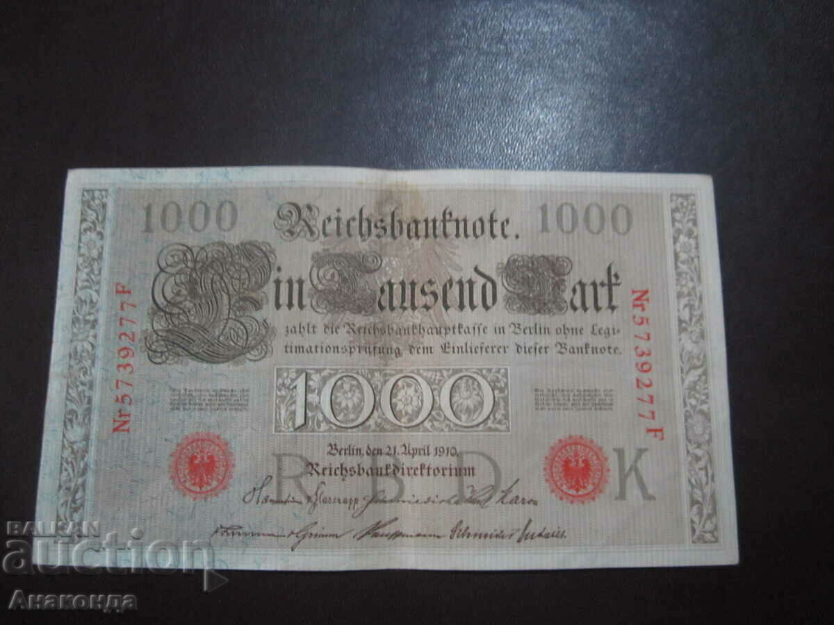 1910 1000 μάρκα Γερμανία κόκκινη σειρά σφραγίδων F