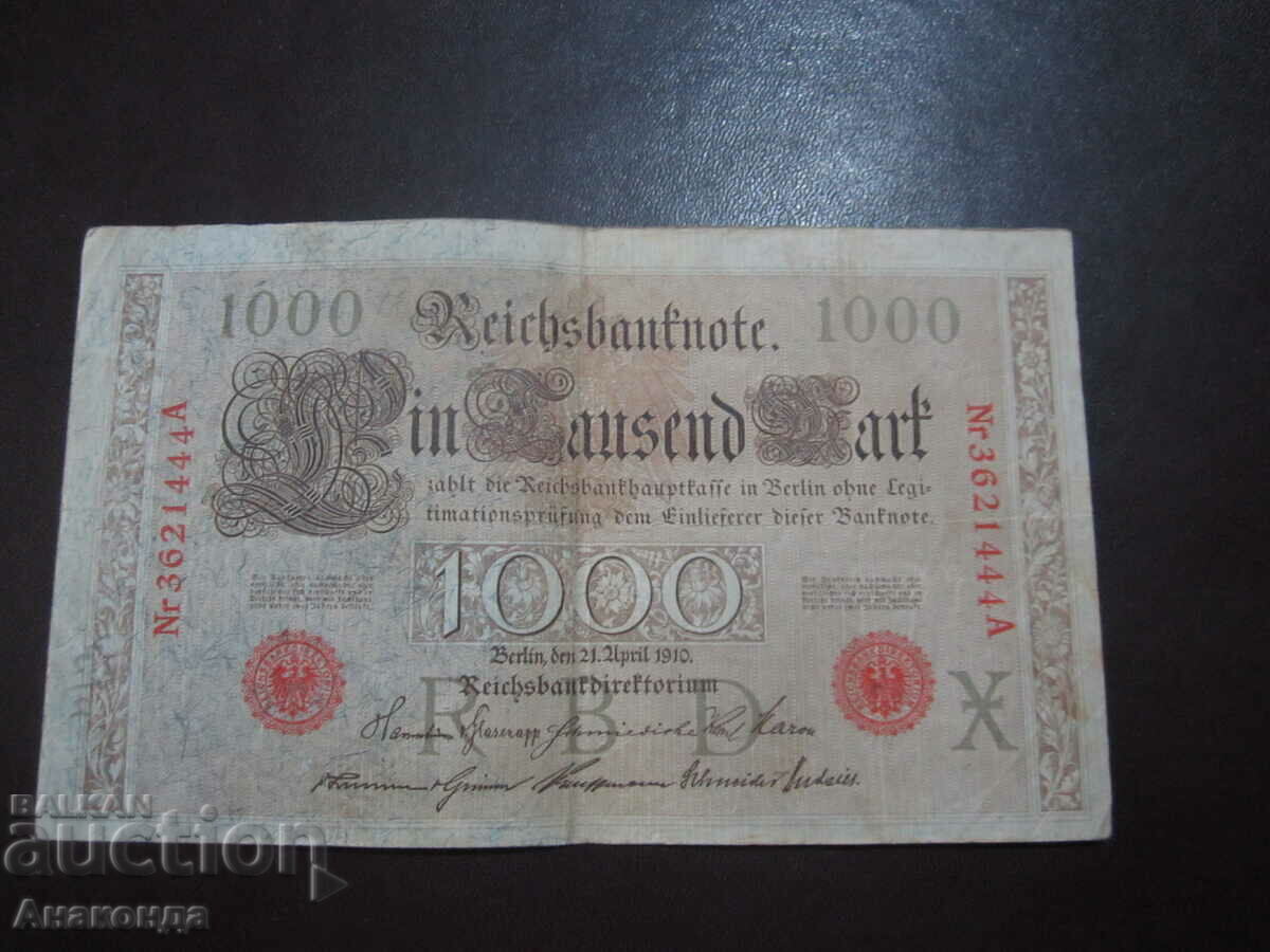 1910 1000 μάρκα Γερμανία κόκκινη σφραγίδα σειρά Α