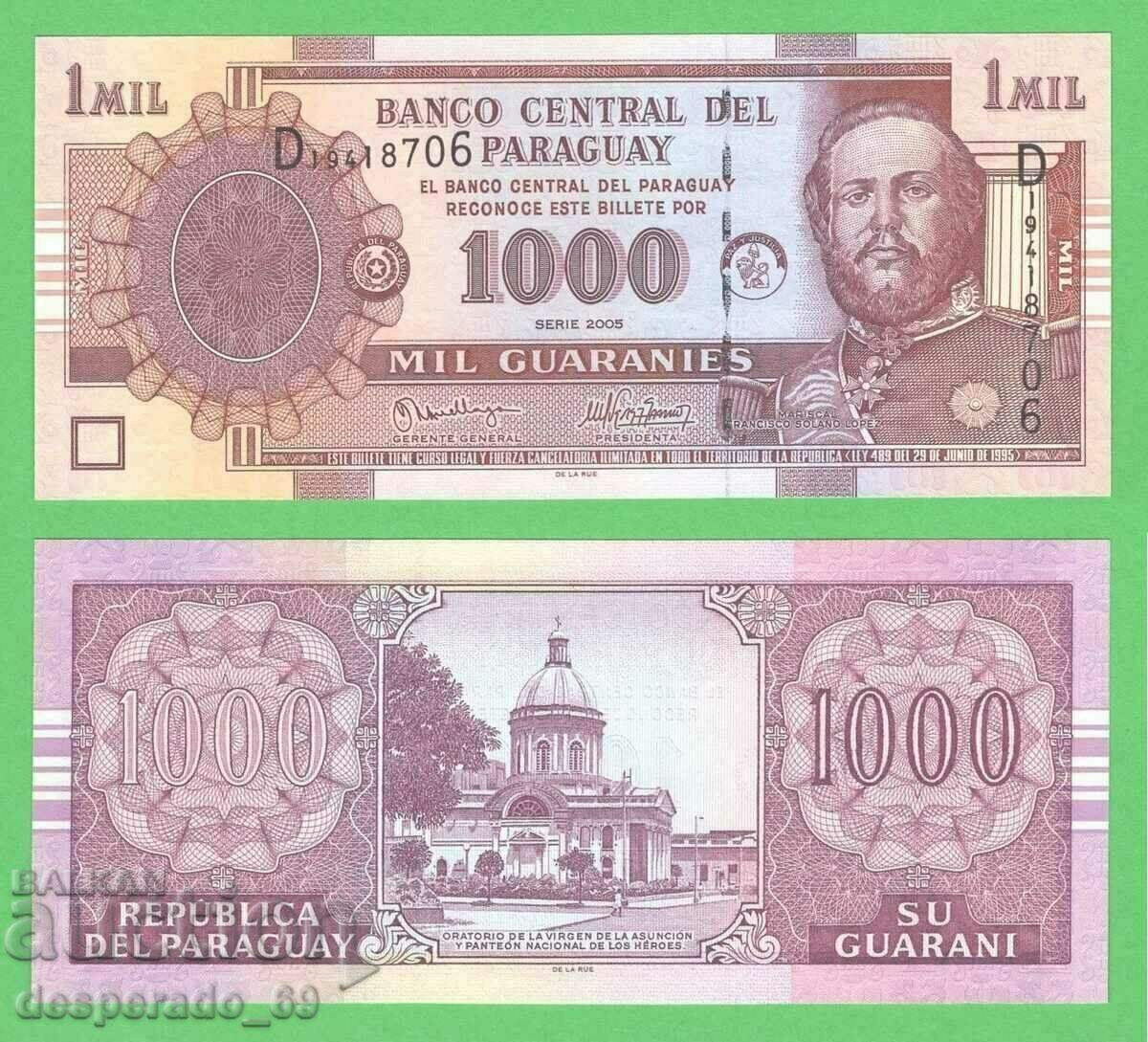 (¯`'•.¸   ПАРАГВАЙ  1000 гуарани 2005  UNC   ¸.•'´¯)