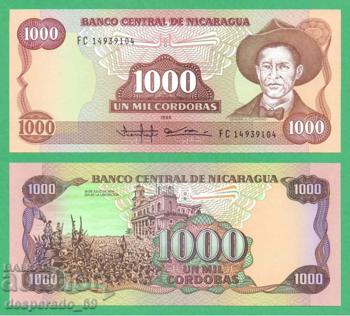 (¯`'•.¸ NICARAGUA 1000 Cordoba 1988 UNC ¸.•'´¯)