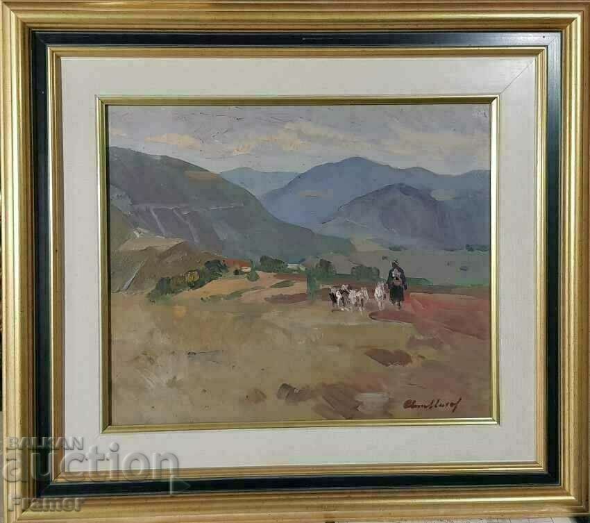 Auction  Atanas Mihov Landscape with a shepherd from the village of Bov, 1940s