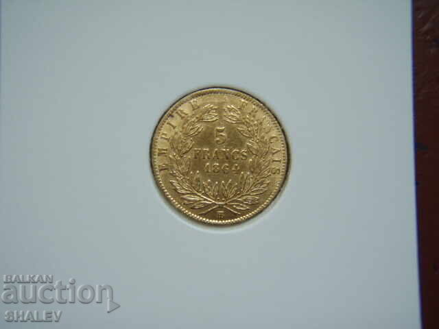 Licitație 5 franci 1864 ВВ Franța (5 franci Franța) - XF/AU (aur)
