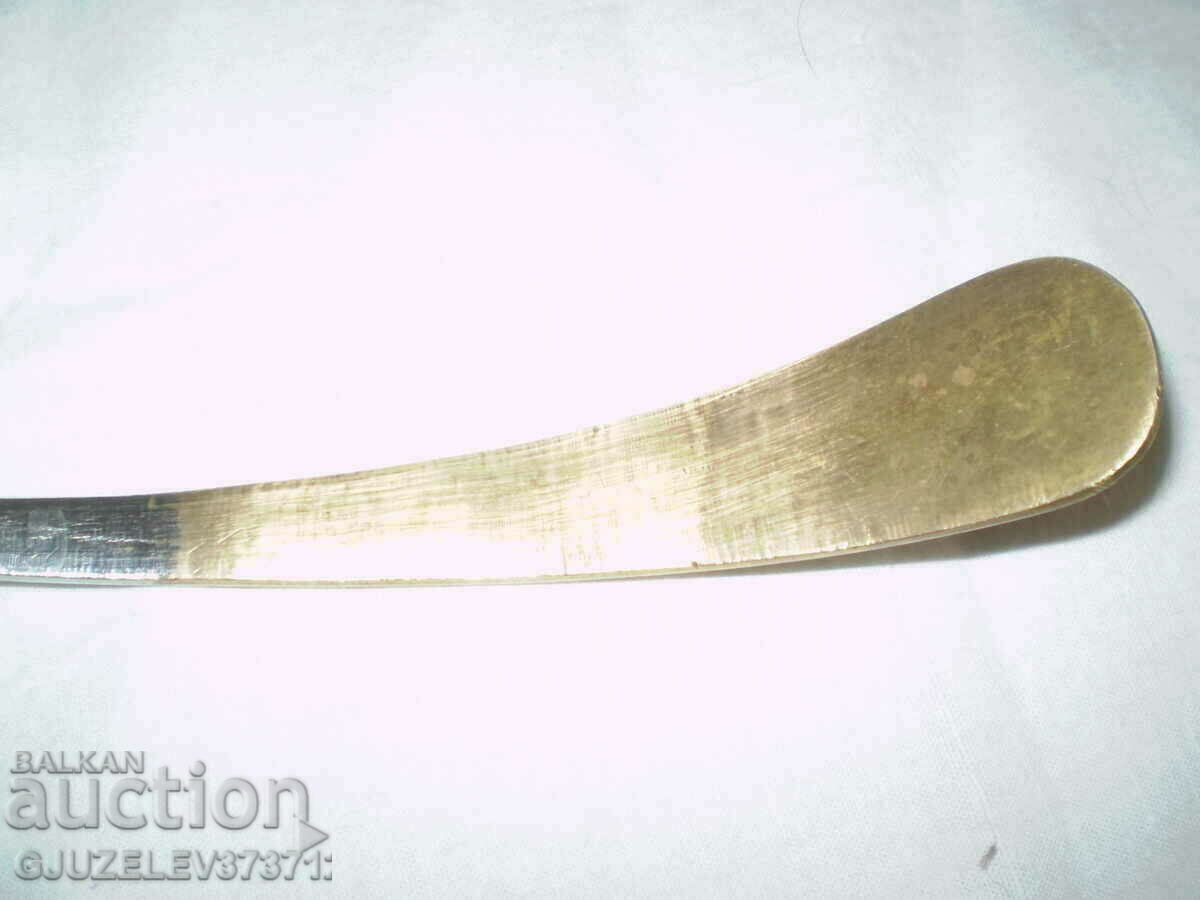 Old large silver plated brass ladle - 5 Old large silver plated brass ladle - 5