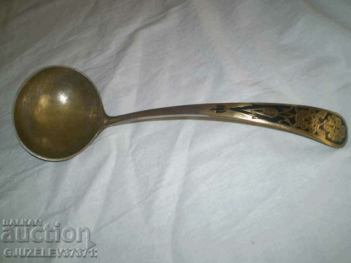 Old large silver plated brass ladle - 6 Old large silver plated brass ladle - 6