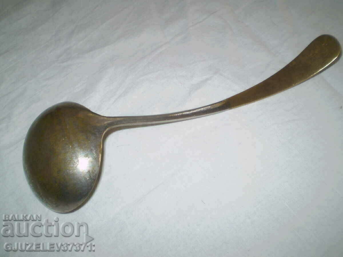 Old large silver plated brass ladle - 7 Old large silver plated brass ladle - 7