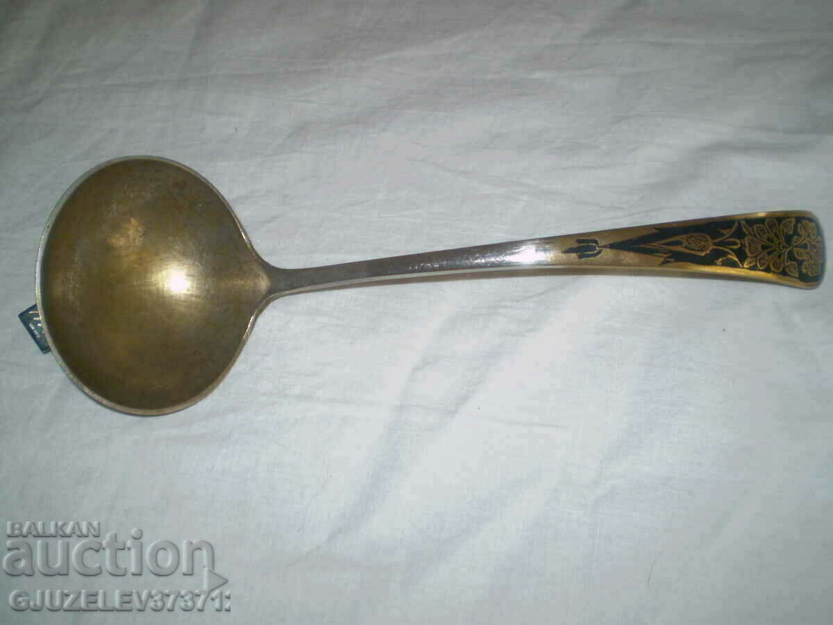 Old large silver plated brass ladle