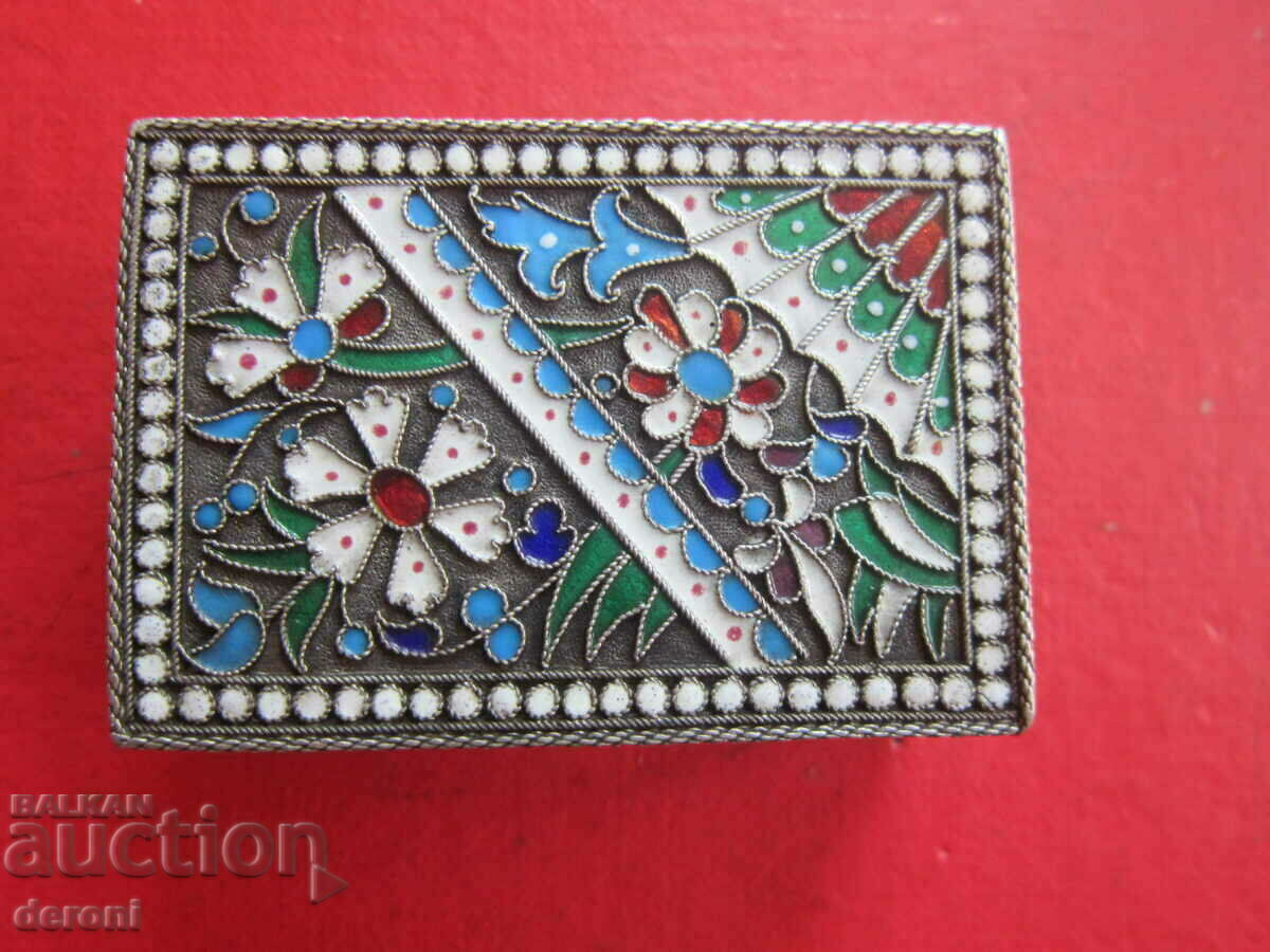 Tsarist Russia Silver matchbox with enamel silver 84
