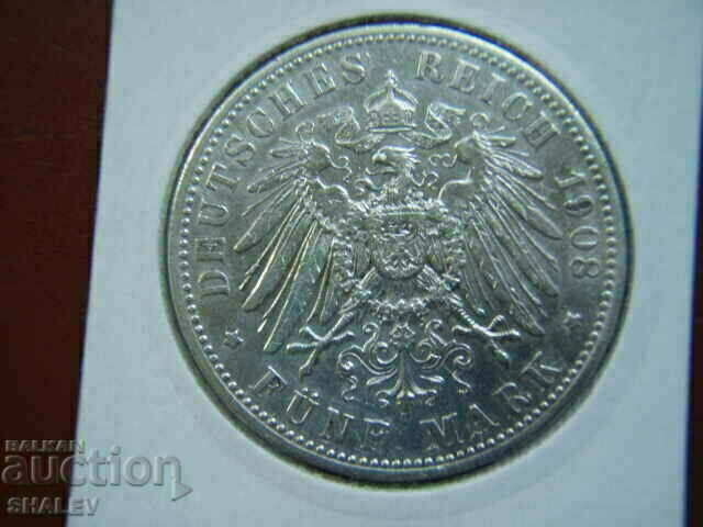 5 Mark 1908 D Bavaria (Germany) - XF/AU with price 149.89 BGN | € 76.64
